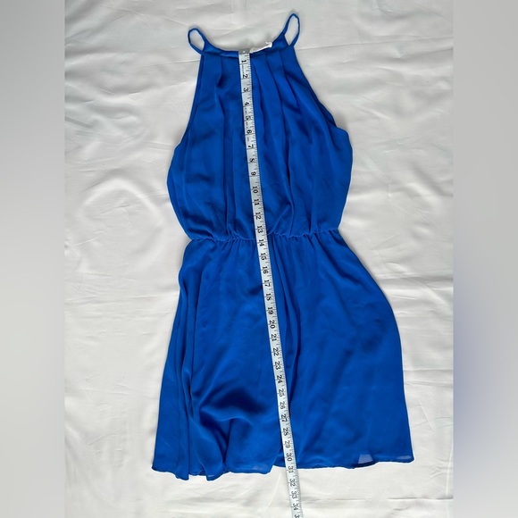 Lush Women Blue Fully Lined Polyester Halter Cinched Waist Mini Dress Size S EUC - Picture 10 of 13